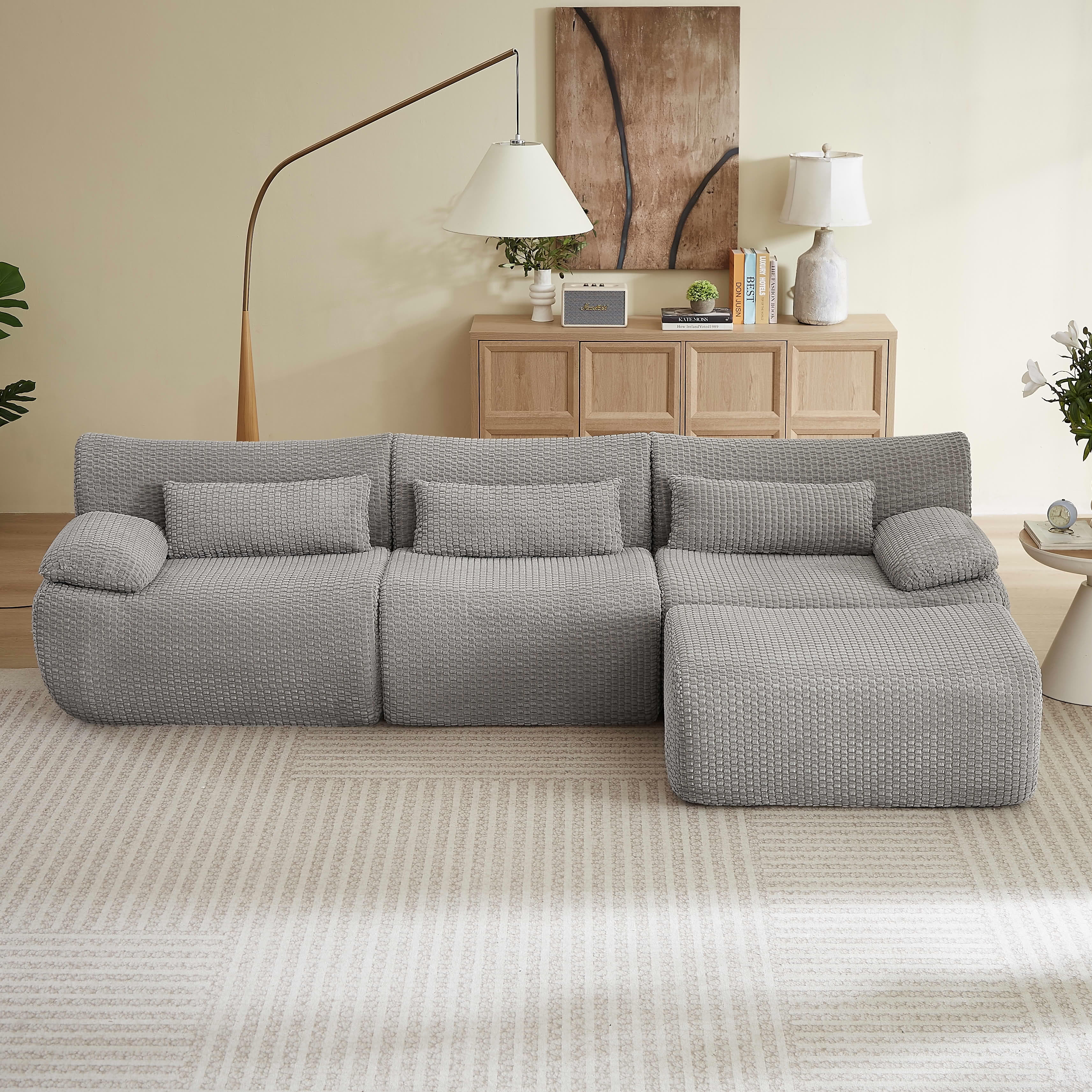 MAYEERTY Oversized Corduroy Cloud Sectional Sofa, Modular L-Shape, Minimalist for Living Room，No Assembly