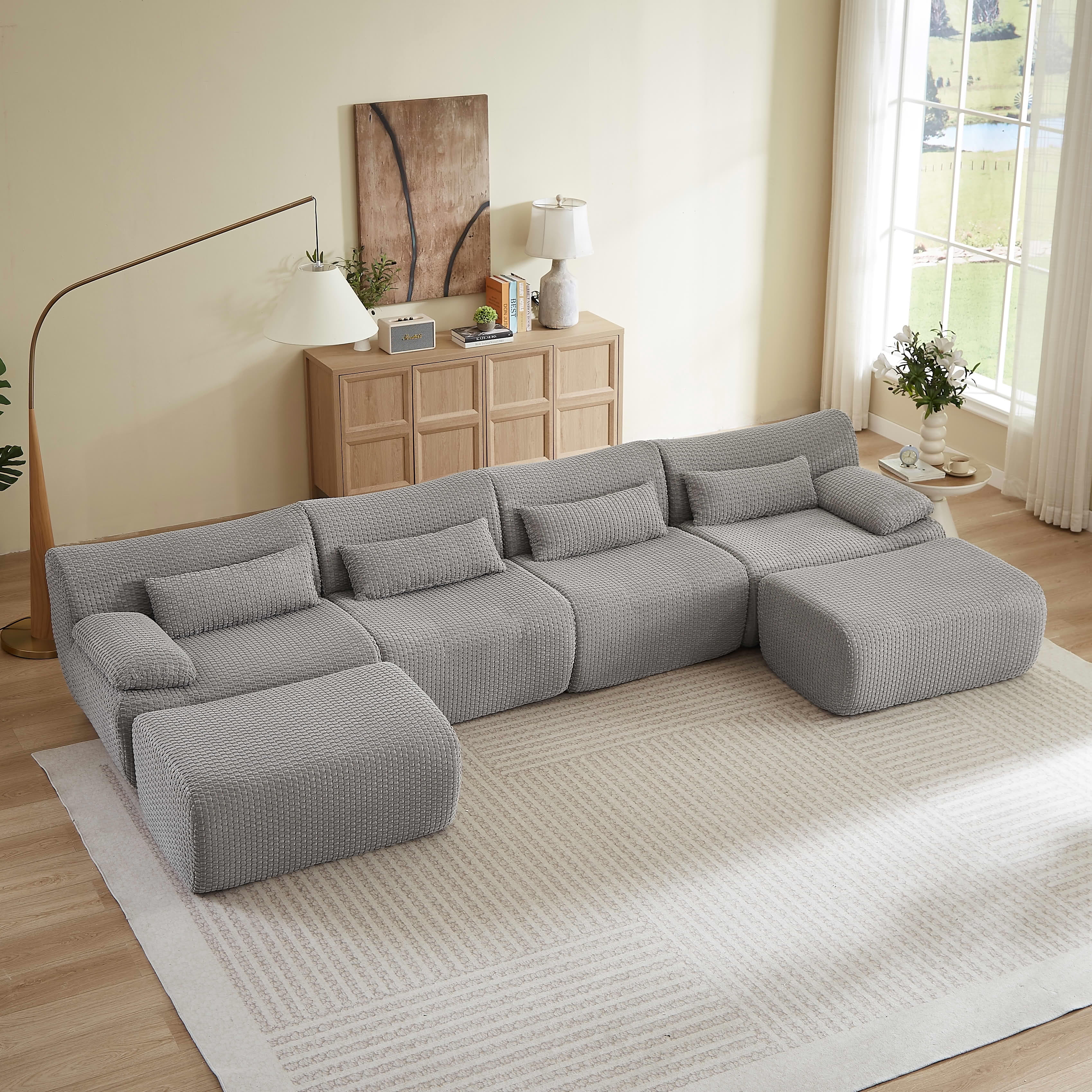 MAYEERTY Oversized Corduroy Cloud Sectional Sofa, Modular U-Shape, Minimalist for Living Room，No Assembly