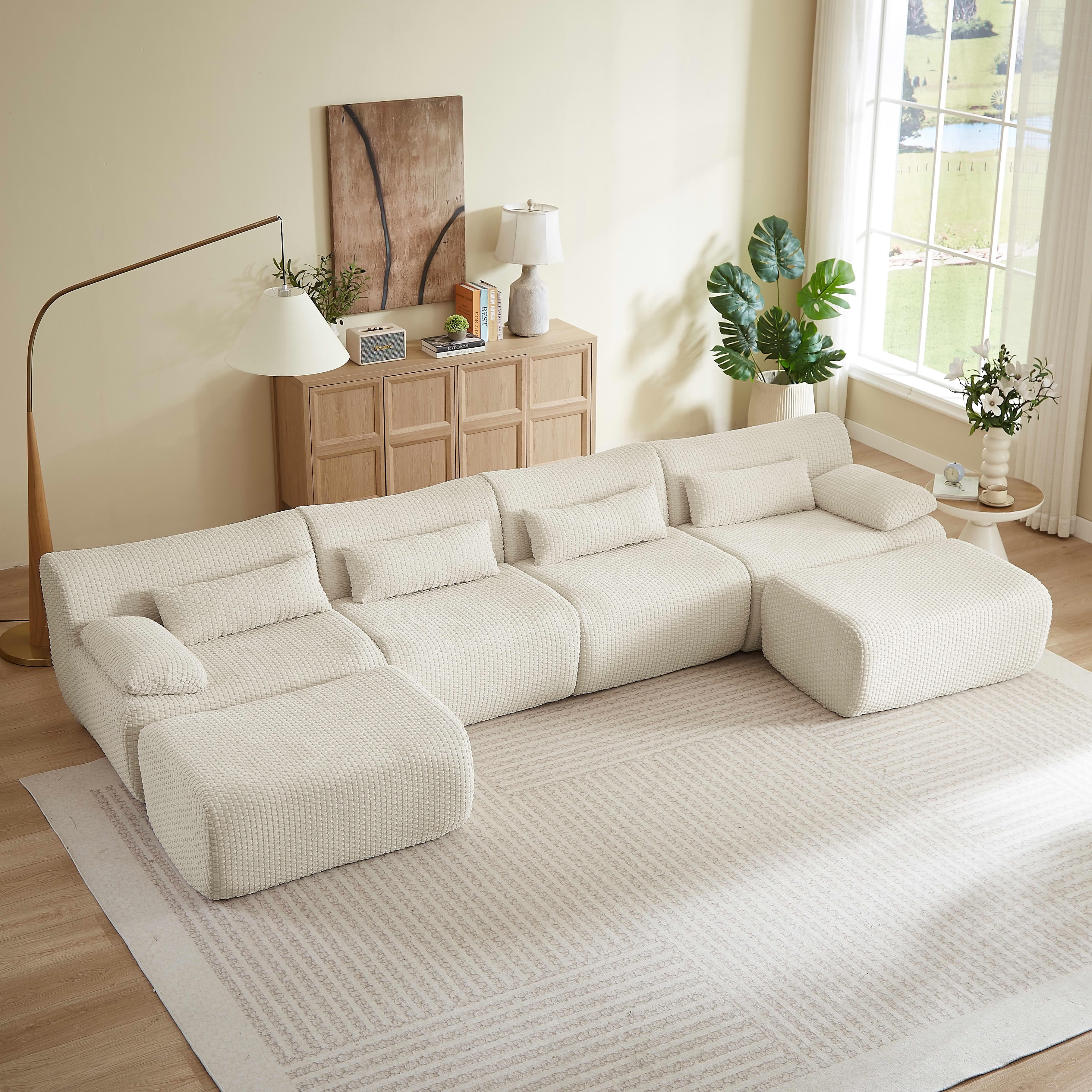 MAYEERTY Oversized Corduroy Cloud Sectional Sofa, Modular U-Shape, Minimalist for Living Room，No Assembly