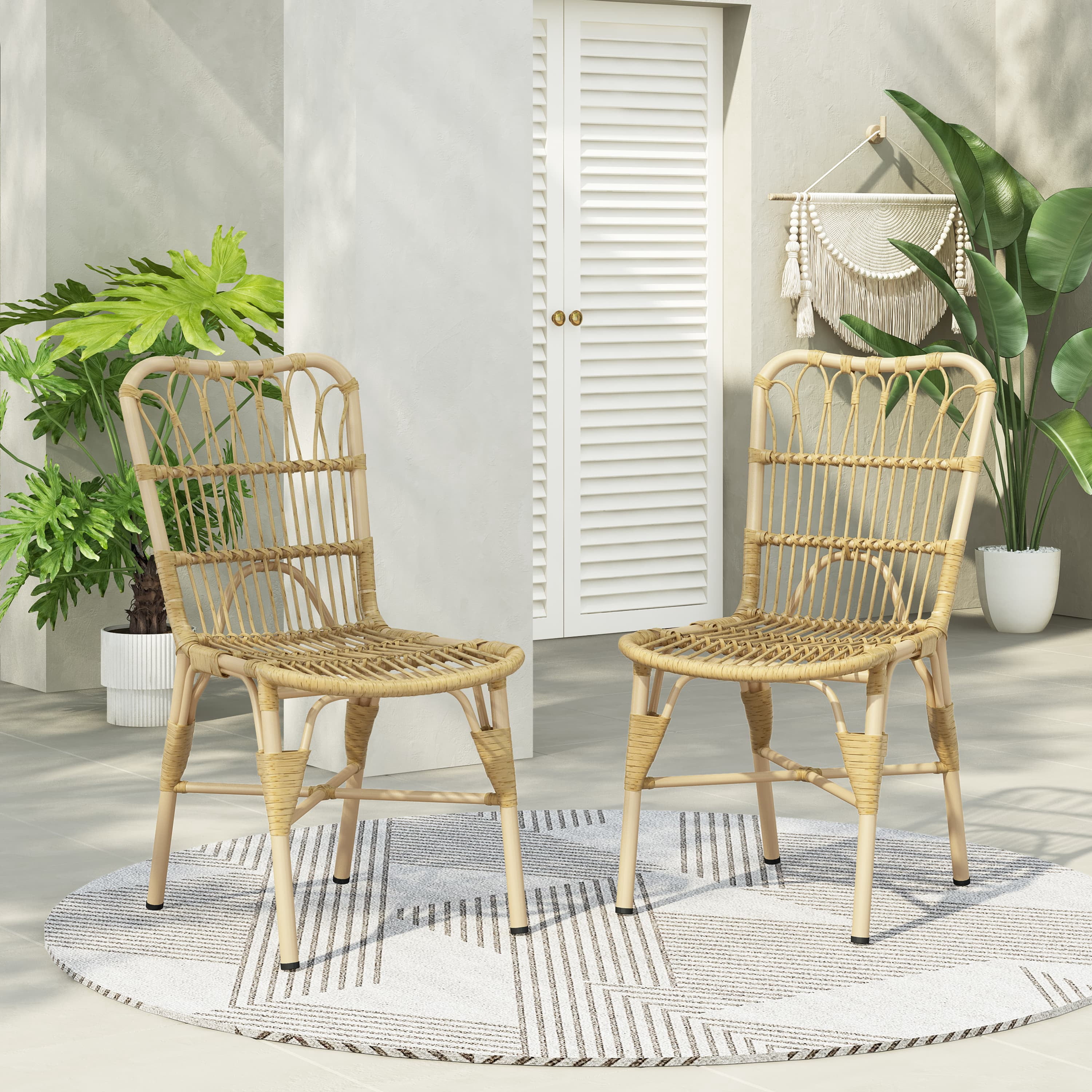 MAYEERTY Set of 2 Outdoor PE Wicker Chairs Natural Rattan Weather-Resistant