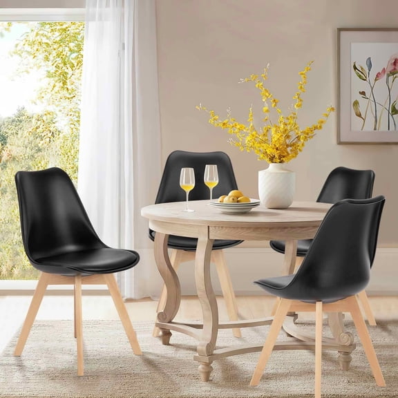 MAYEERTY PU Leather Upholstered Dining Chairs Set of 4 Wood Legs