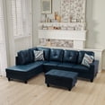 thumbnail image 1 of MAYEERTY 103.5" Semi PU Synthetic Leather Modern 3-Piece Sectional Couch with High-Density Foam Living Room Sofa Set，Peacock Blue, 1 of 5