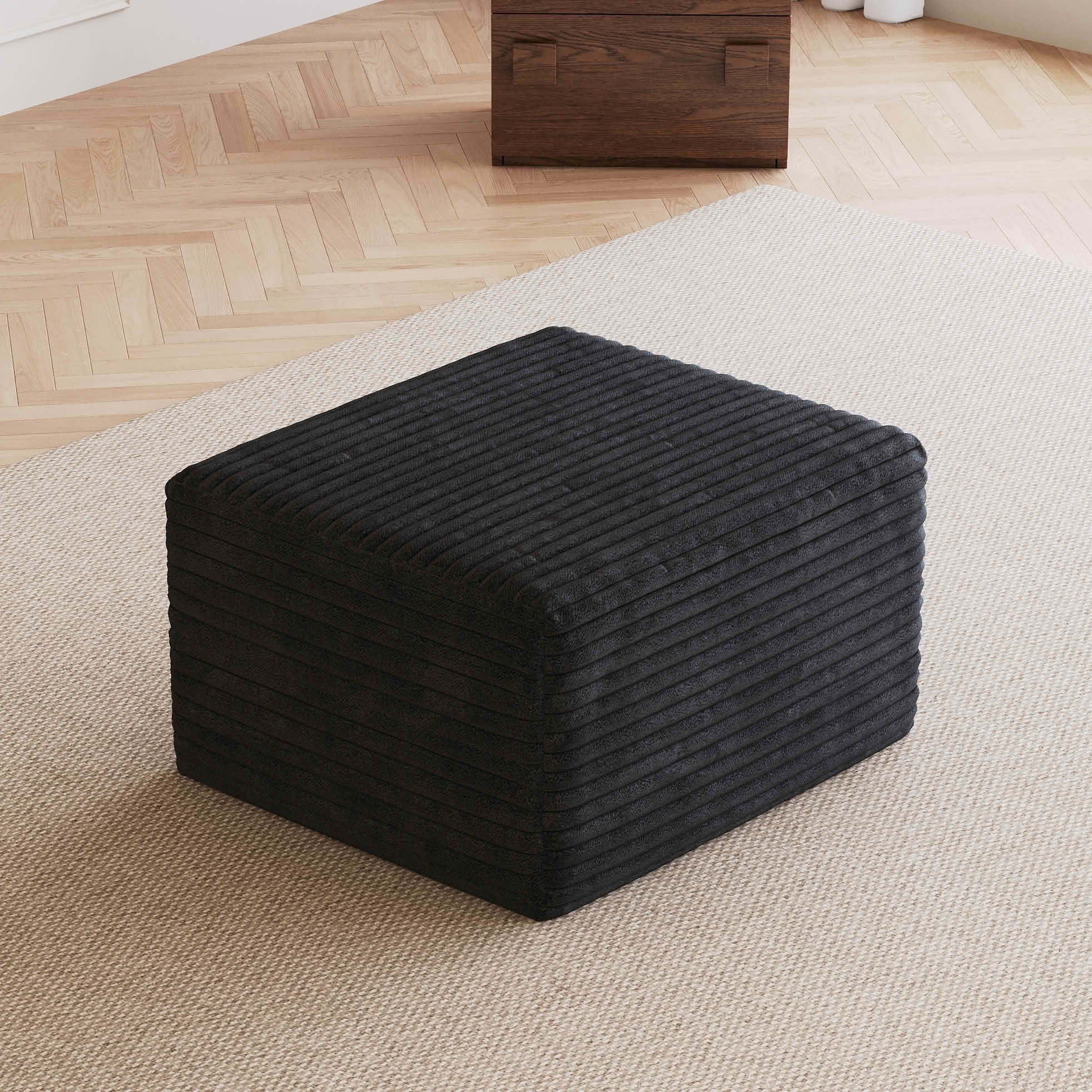 MAYEERTY Plush Corduroy Sofa Ottoman, No Assembly Required, Black