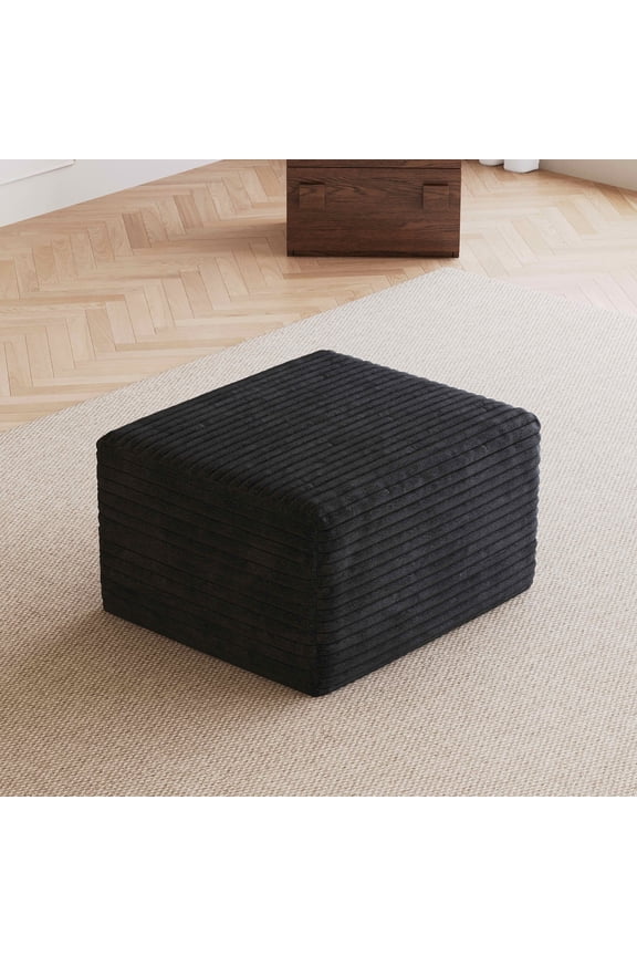 Plush Corduroy Sofa Ottoman, No Assembly Required, Black