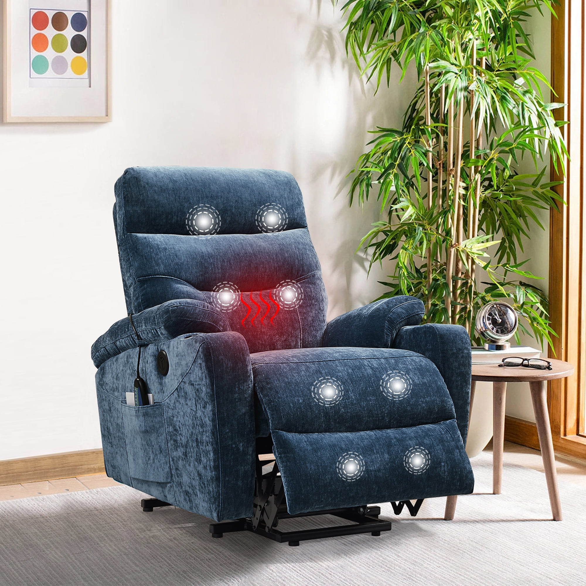 MAYEERTY Power Lift Recliner for Seniors with Massage & Heat, USB Charging and Remote Control, Soft Blue Fabric