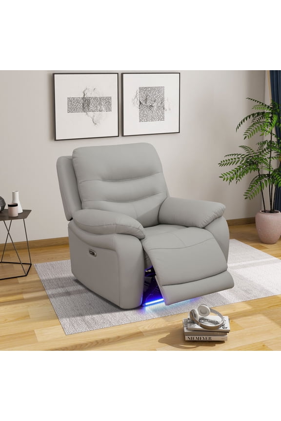 Power Recliner Chair, Electric Breathable Leather Reclining Chair with USB Charging, Adjustable Backrest for Living Room, Light Grey
