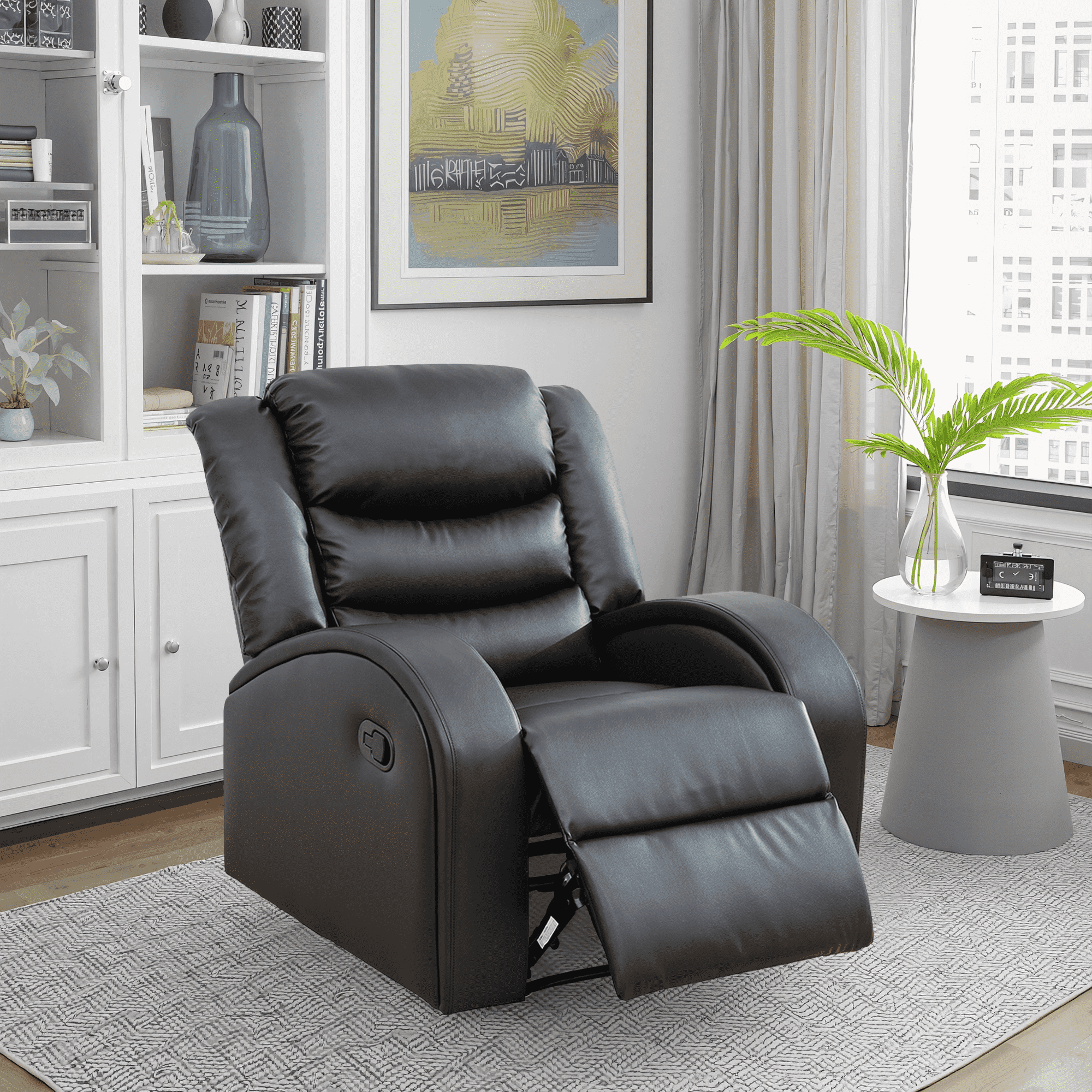 MAYEERTY Power Recliner Chair, Electric Faux Leather Reclining Chair with Adjustable Backrest for Living Room, Black