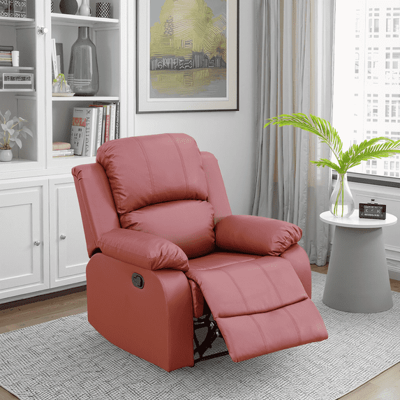 MAYEERTY Power Recliner Chair, Electric Leather Reclining Chair with Adjustable Backrest for Living Room, Red