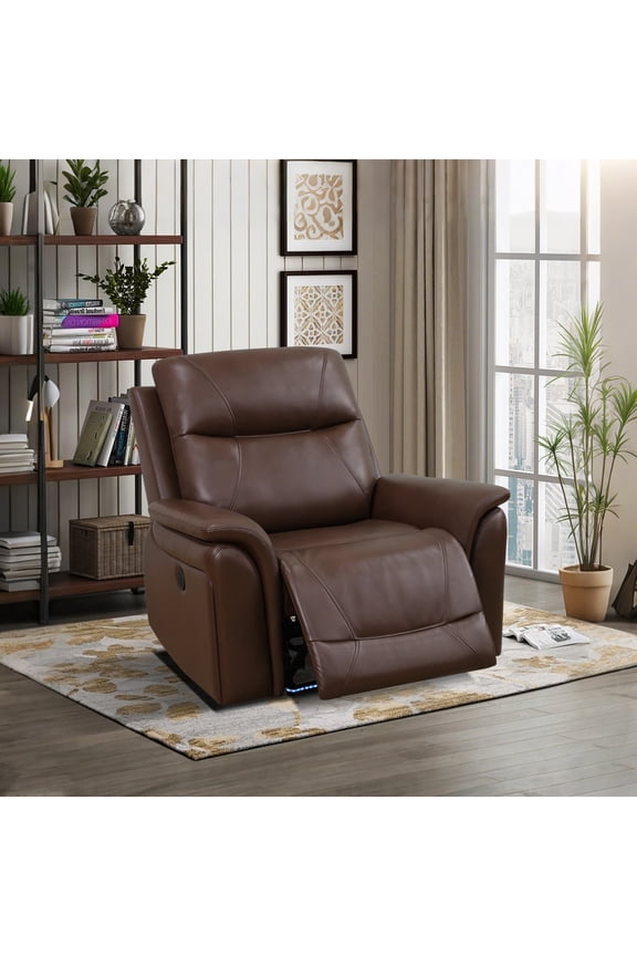 Power Recliner Chair, Electric Leather Reclining Chair with USB Charging & Adjustable Backrest for Living Room, Reddish Brown