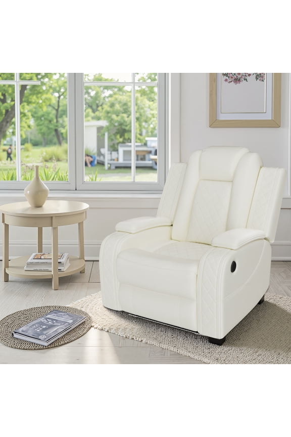 Power Recliner Chair, Electric Leather Reclining Chair with USB Charging, Storage Armrest & Adjustable Backrest for Living Room, White