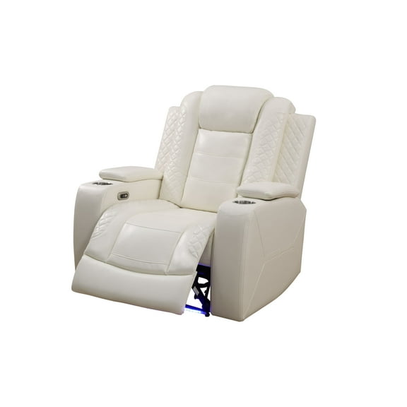 MAYEERTY Power Recliner Chair, Electric Leather Reclining Chair with USB Charging, Storage & Cup Holder for Living Room, White