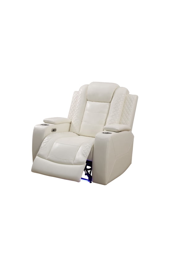 Power Recliner Chair, Electric Leather Reclining Chair with USB Charging, Storage & Cup Holder for Living Room, White