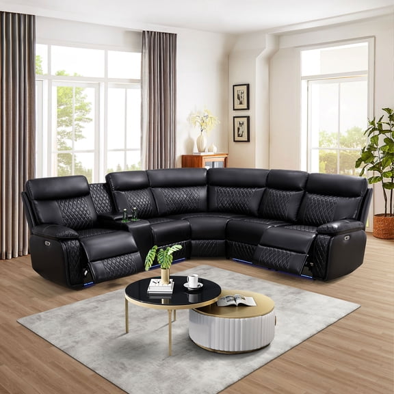 MAYEERTY Power Reclining L-Shaped Sectional Sofa, Home Theater Seating with USB & LED Lights