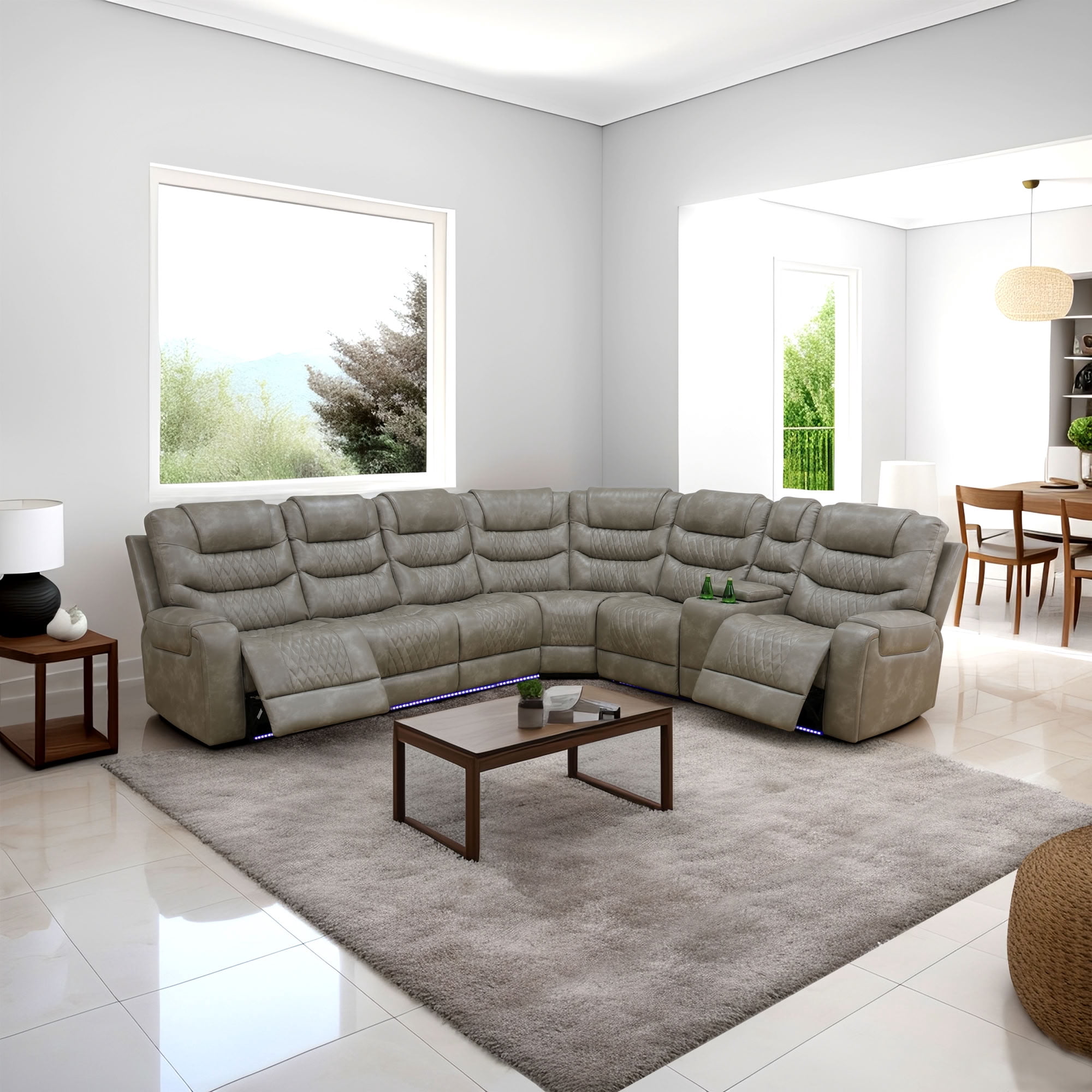 MAYEERTY Power Reclining L-Shaped Sectional Sofa, Leather Recliner with USB Charging, LED Lights & Storage for Living Room
