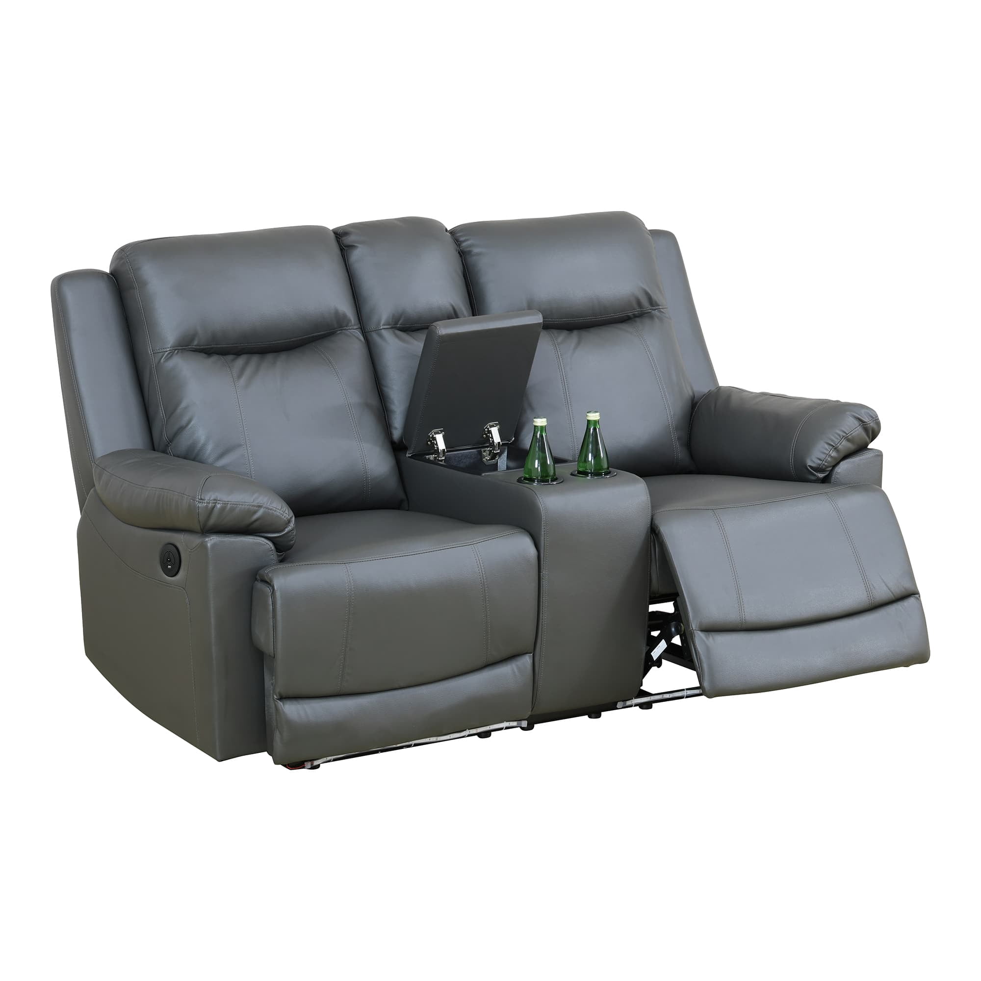 MAYEERTY Power Reclining Loveseat, Electric 2-Seat Leather Recliner with USB Charging, Storage & Cup Holders for Living Room, Brown