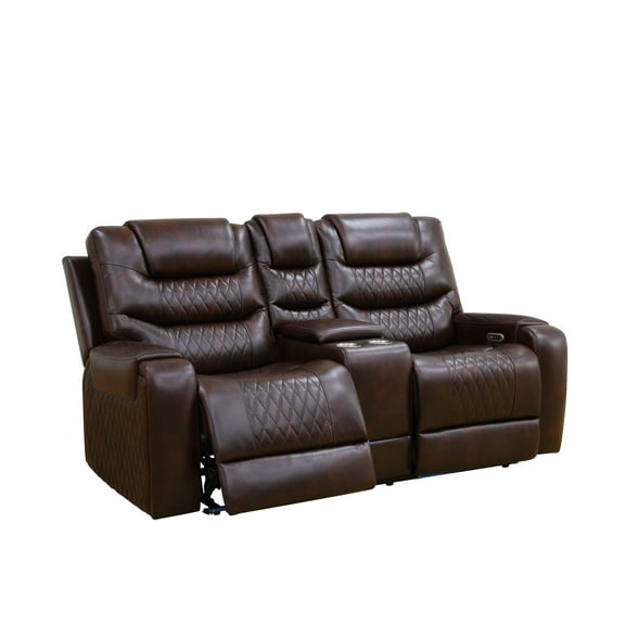 MAYEERTY Power Reclining Loveseat, Electric 2-Seat Leather Recliner with USB Charging, Storage & Cup Holders for Living Room, Brown