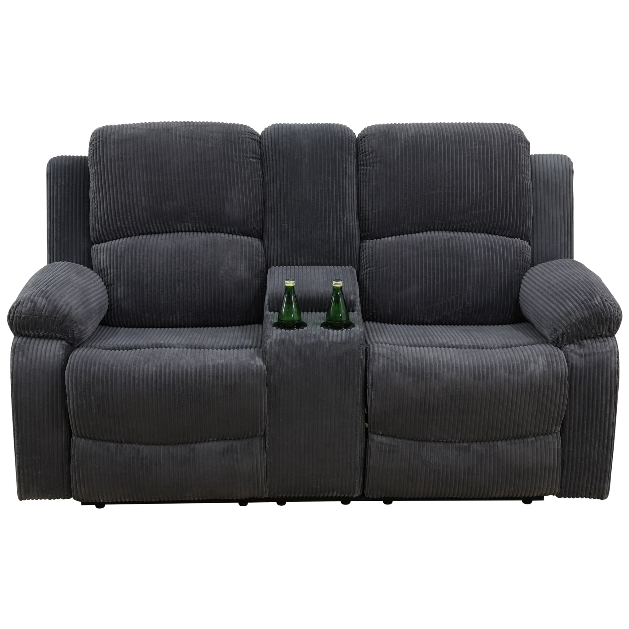 MAYEERTY Power Reclining Loveseat, Manual 2-Seat Fabric Recliner with Storage & Cup Holders for Living Room, Dark Grey - Walmart.com