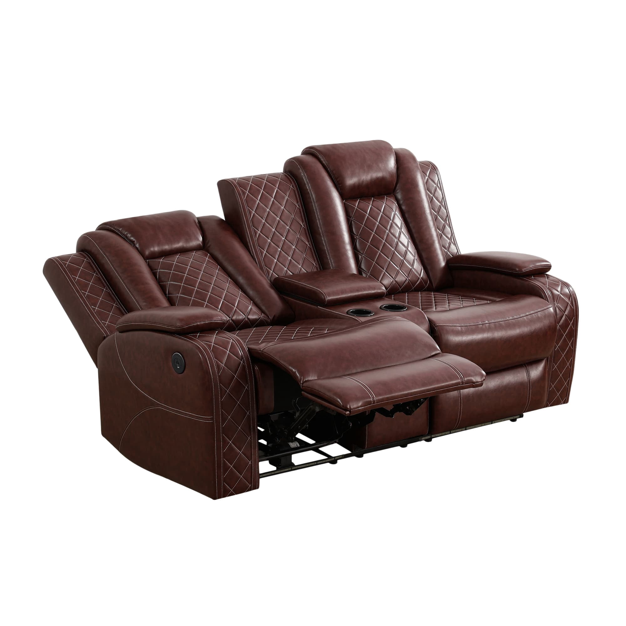 MAYEERTY Power Reclining Loveseat Sofa, Electric 2-Seat Leather Recliner with USB Charging, Storage & Cup Holders for Living Room, Brown