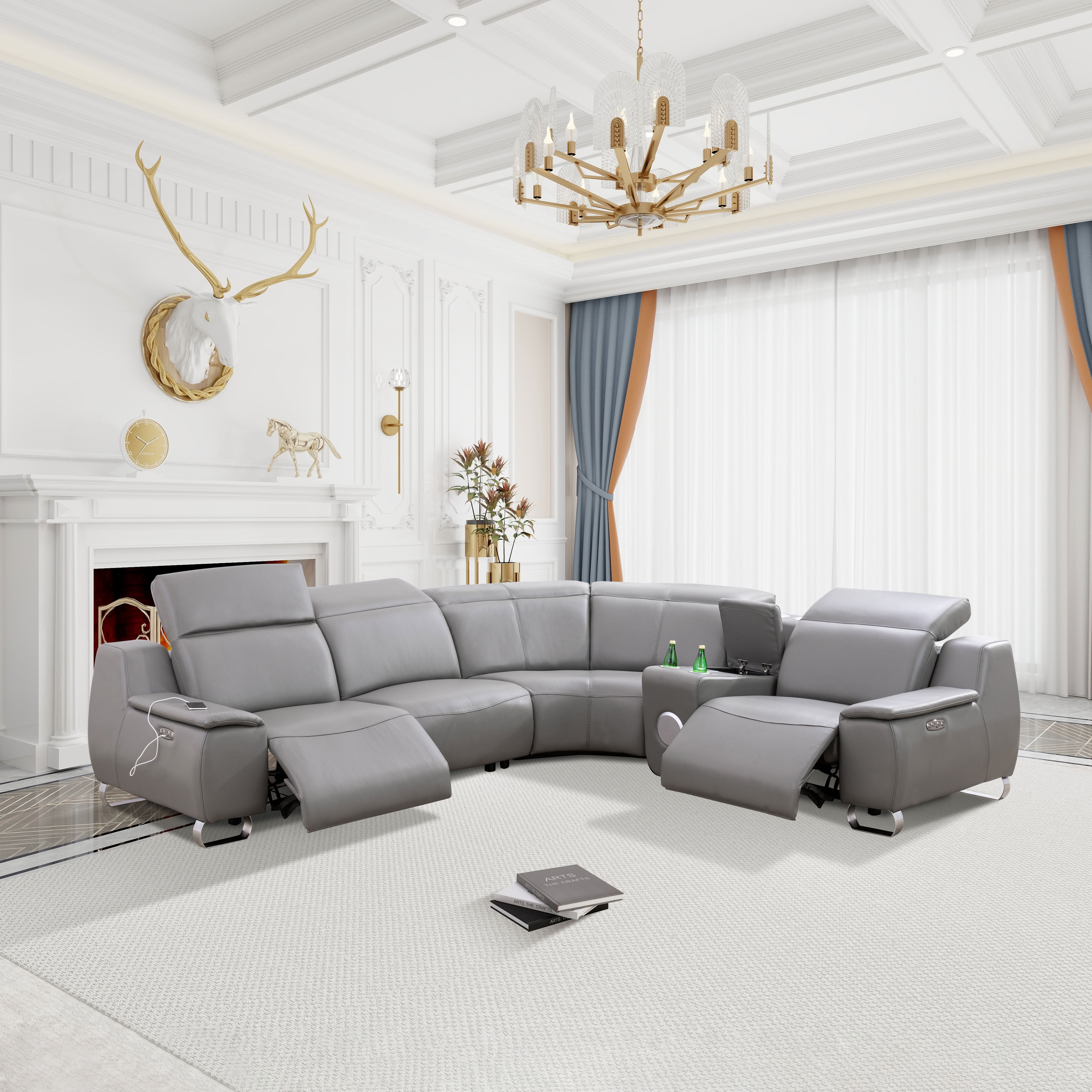 MAYEERTY Power Reclining Modular L-Shaped Sectional Sofa, Leather Recliner with Bluetooth Speaker & USB Charging for Living Room