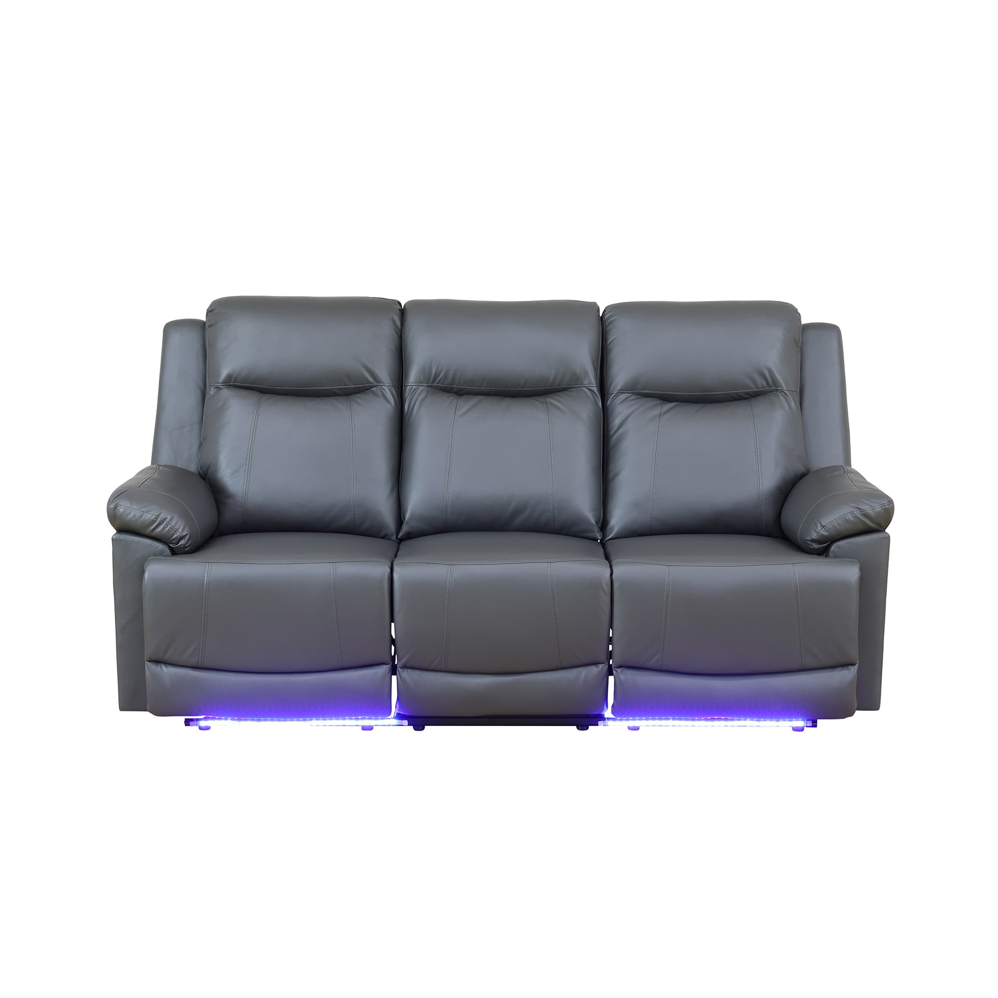 MAYEERTY Power Reclining Sofa, Electric 3-Seat Leather Recliner with USB Charging, Reversible Table & LED for Living Room, Brown