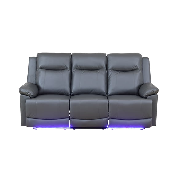 MAYEERTY Power Reclining Sofa, Electric 3-Seat Leather Recliner with USB Charging, Reversible Table & LED for Living Room, Brown