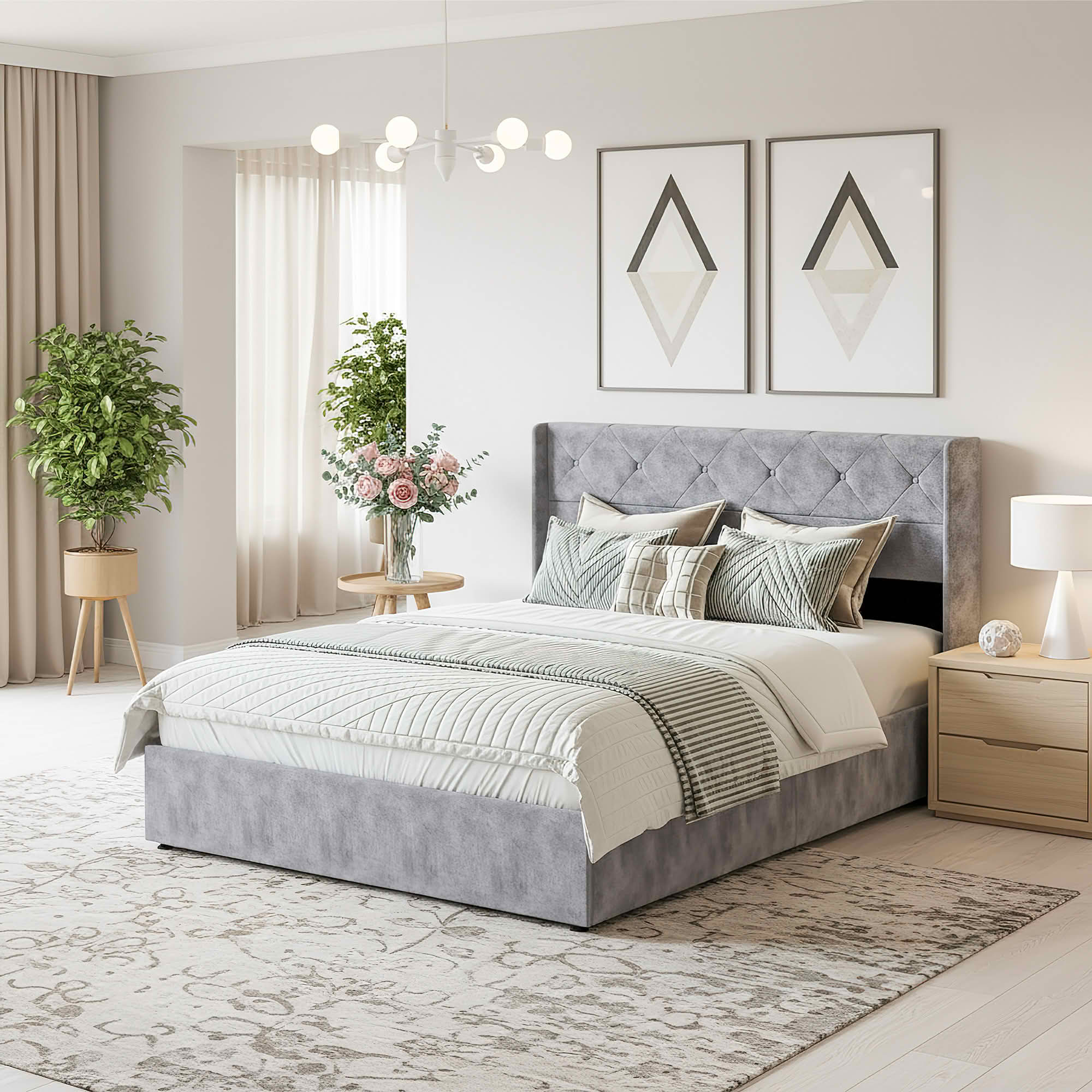 MAYEERTY Queen Size Hydraulic Lifting Storage Bed Soft Padded Platform Bed Frame Headboard with Backrest