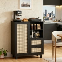 MAYEERTY Rattan Sideboard Cabinet with Drawers & Adjustable Shelf, Versatile Storage for Kitchen & Entryway, Black