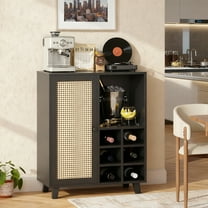 MAYEERTY Rattan Sideboard Cabinet with Wine Racks, Versatile Storage for Kitchen & Entryway, Black
