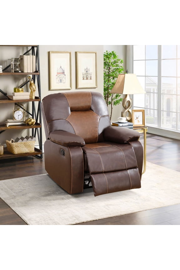 Recliner Chair, Breathable Leather Reclining Chair with Adjustable Backrest for Living Room, Brown
