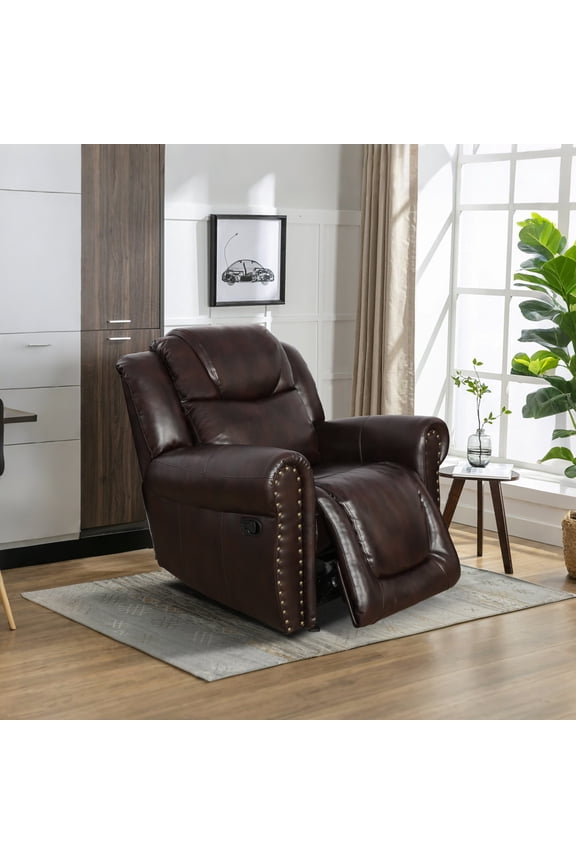 Recliner Chair, Breathable Leather Reclining Chair with Adjustable Backrest for Living Room, Espresso