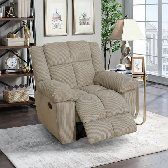 MAYEERTY Recliner Chair, Corduroy Fabric Reclining Chair with Adjustable Backrest for Living Room, Beige
