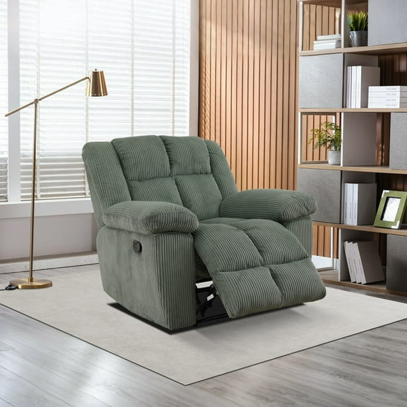 MAYEERTY Recliner Chair, Corduroy Fabric Reclining Chair with Adjustable Backrest for Living Room, Green