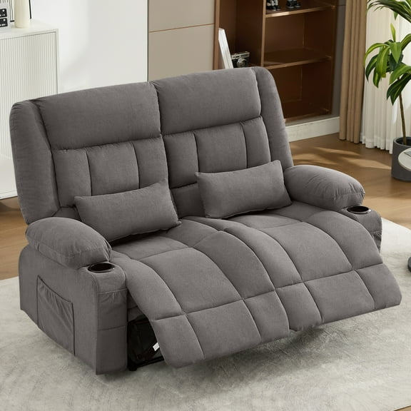 MAYEERTY Recliner Loveseat with Cup Holders, Manual Reclining Sofa Love Seat for Living Room