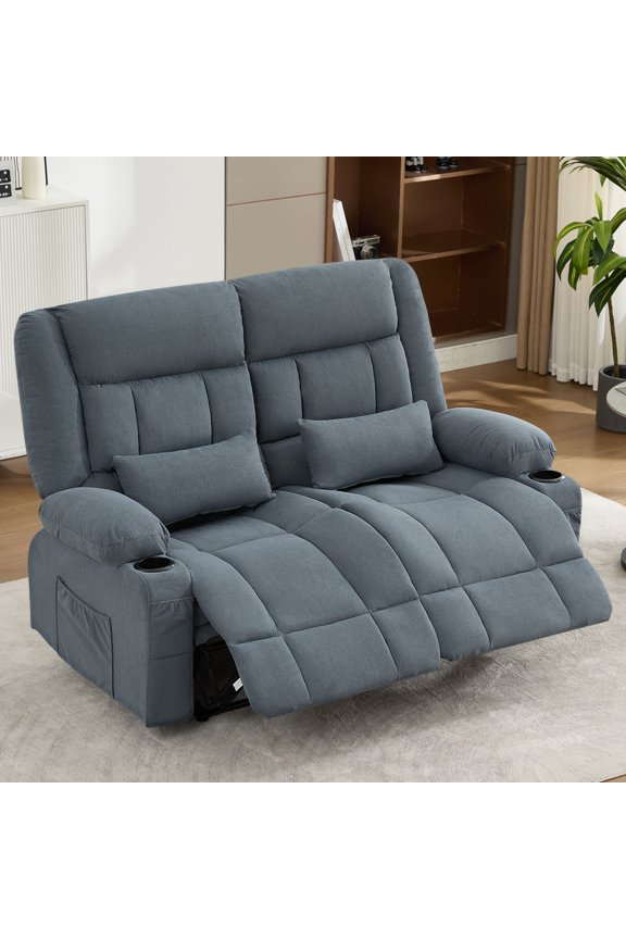 Recliner Loveseat with Cup Holders, Manual Reclining Sofa Love Seat for Living Room