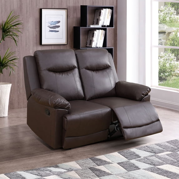 MAYEERTY Reclining Loveseat, 2-Seat Breathable Semi-PU Leather Recliner with Adjustable Backrests for Living Room, Brown