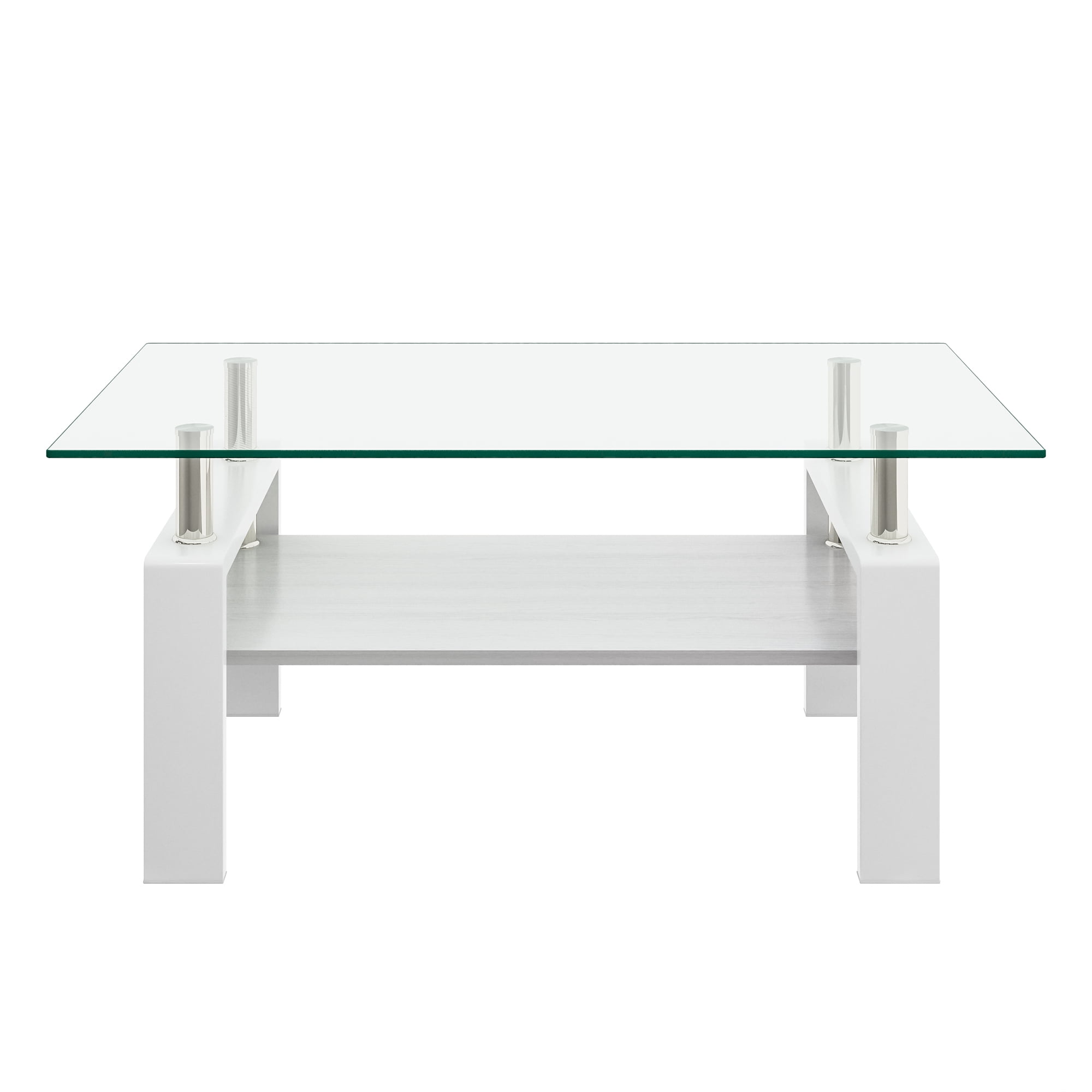 MAYEERTY Rectangle Coffee Table with Transparent Tempered Glass & MDF Shelf