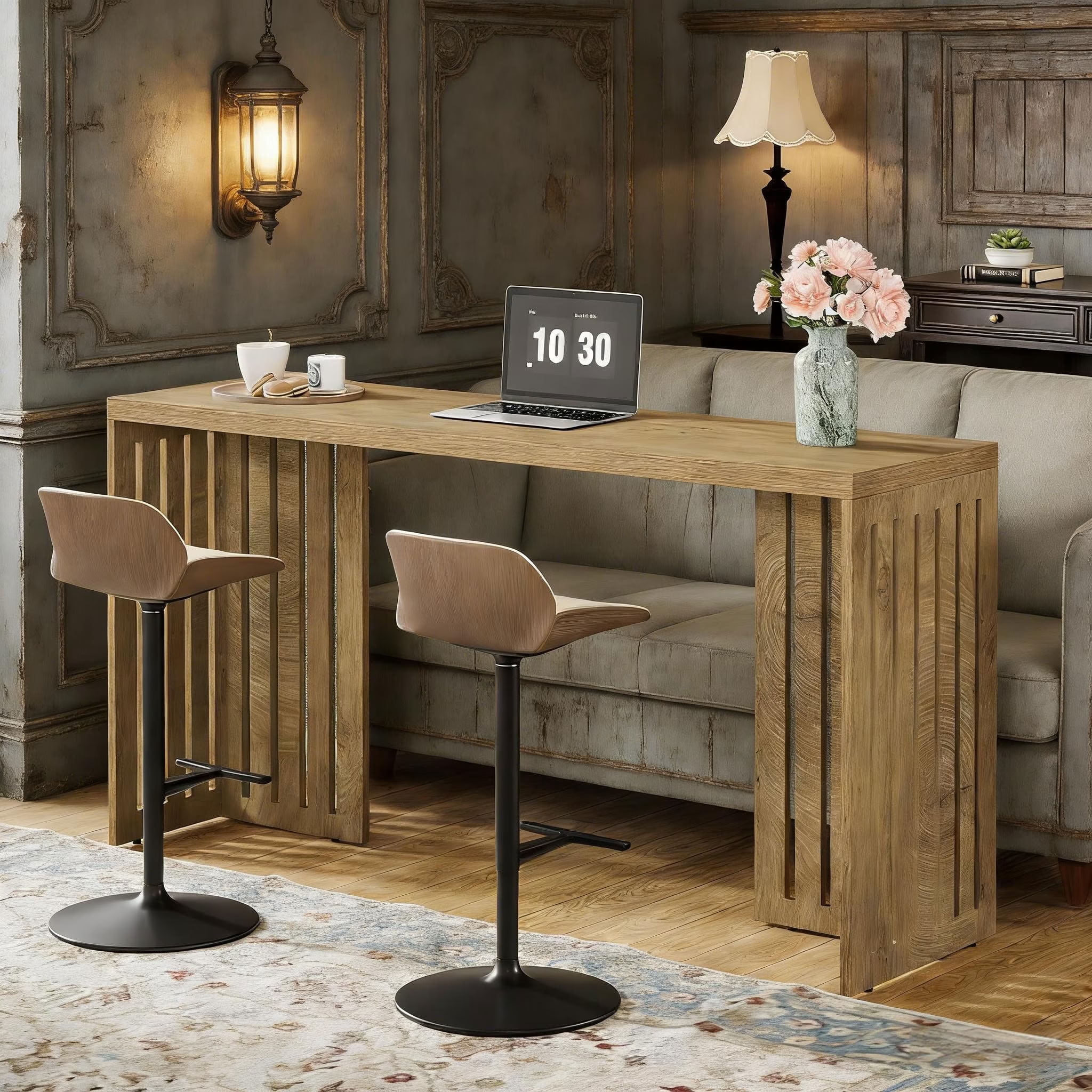 MAYEERTY Rectangular Bar Table, 63" Industrial Bistro High Top Table, Rustic Pub Table for Kitchen & Dining Room