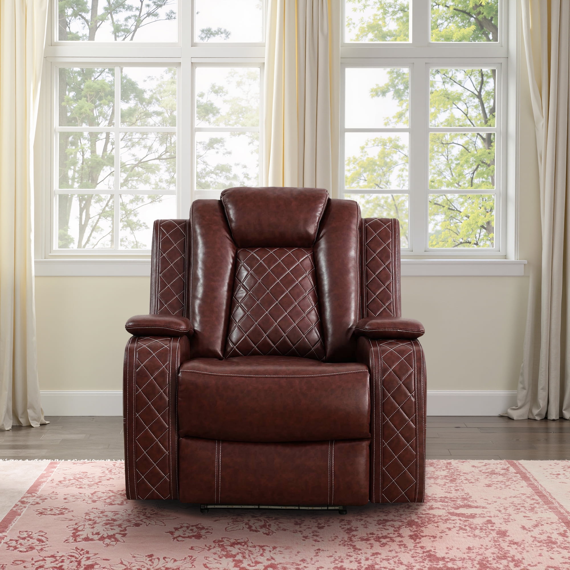 MAYEERTY Red Breathing Leather Living Room Sectional Recliner Chair