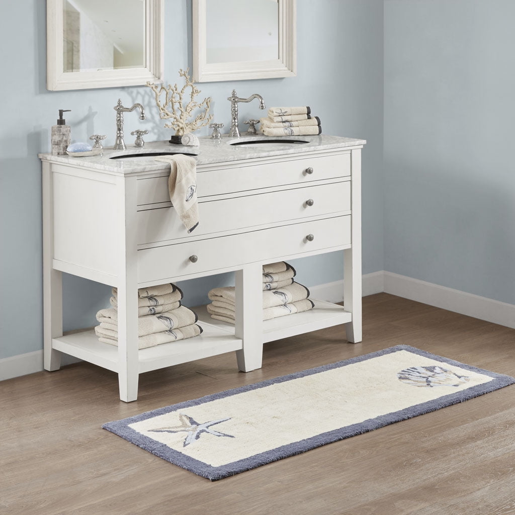 MAYEERTY Reversible Medium Pile Tufted Bathroom Rug，Blue, 24"W x 60"L