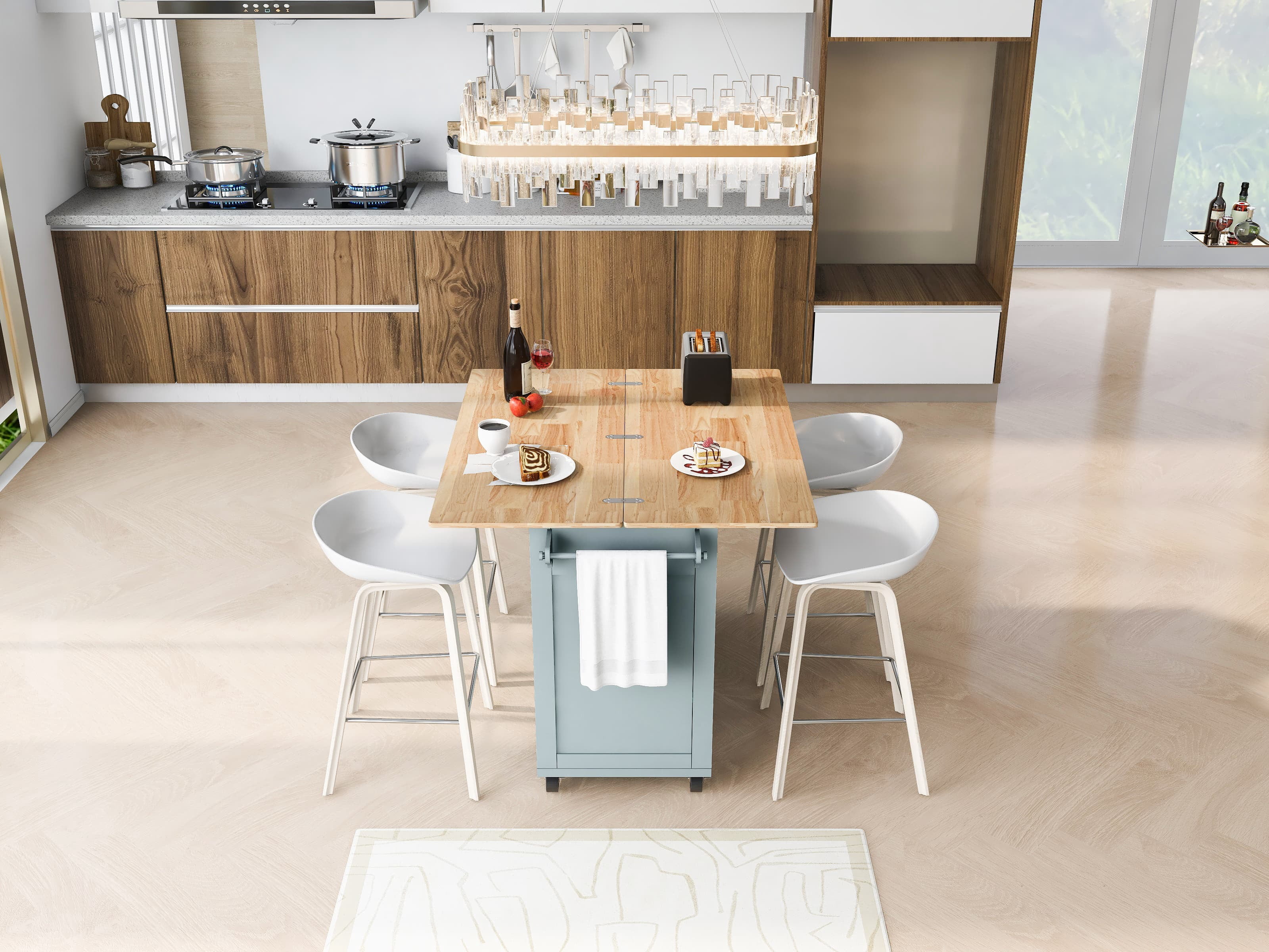 MAYEERTY Rolling Kitchen Island - Foldable Countertop on Wheels for ...