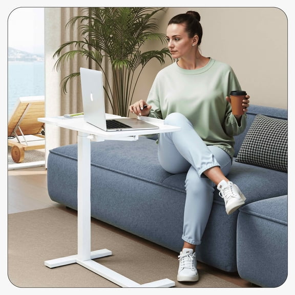 MAYEERTY Rolling Mobile Overbed Desk, Adjustable Tilting Laptop Table, Multi-Scene Use, White