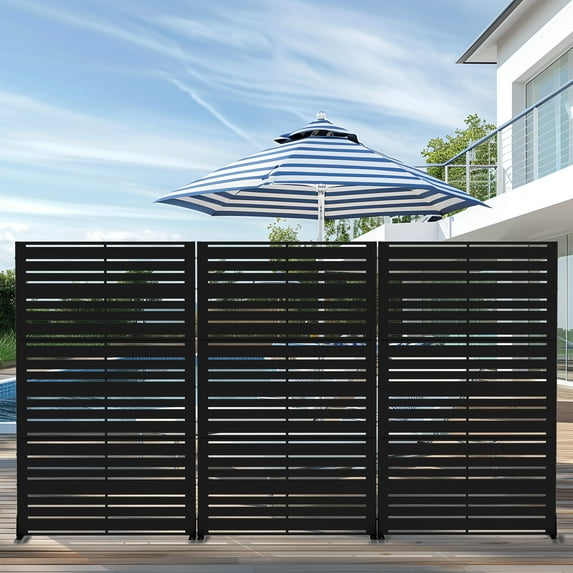 MAYEERTY 72"x47" Outdoor Privacy Screen Freestanding Metal Room Dividers Balcony Decorative Screen,Black