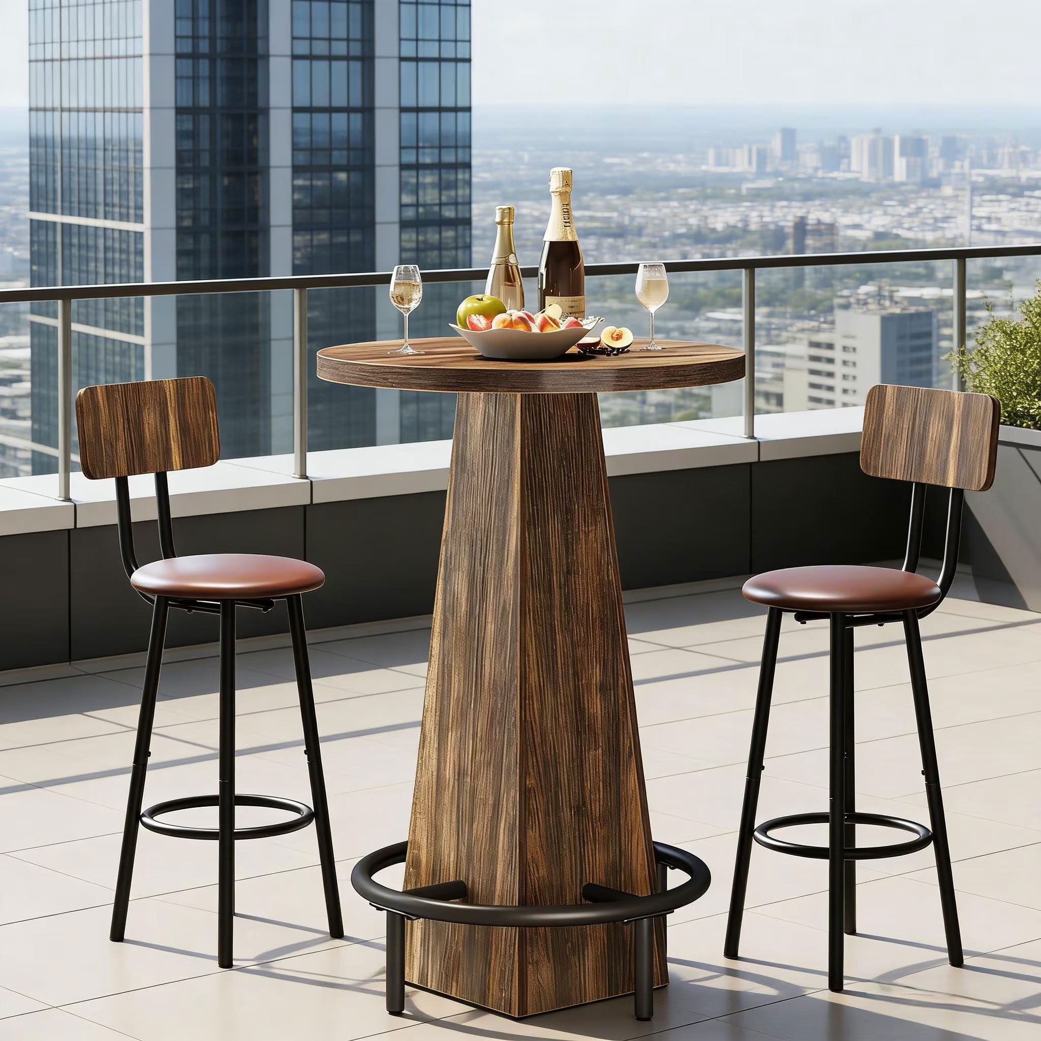 MAYEERTY Round Bar Table, Modern Bistro Pub Table with Footrest for Home Bar Living Room