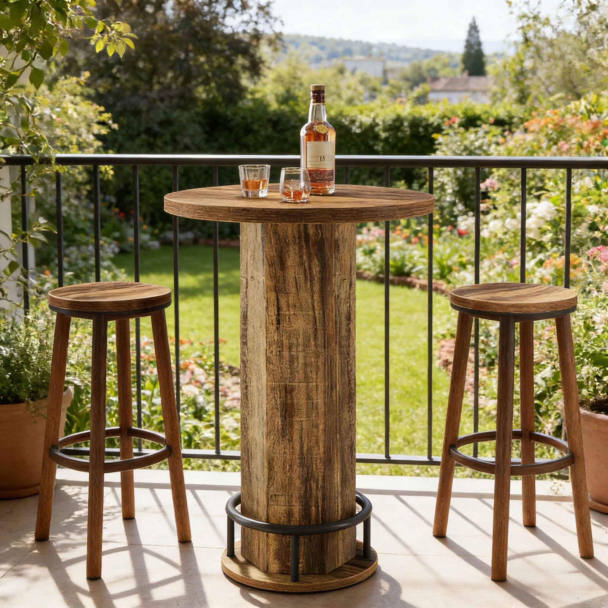 MAYEERTY Round Bar Table Set with 2 Barstools, Modern Industrial Pub Tables for Kitchen Dining Room, Space-Saving Home Bar Furniture, Easy Assembly
