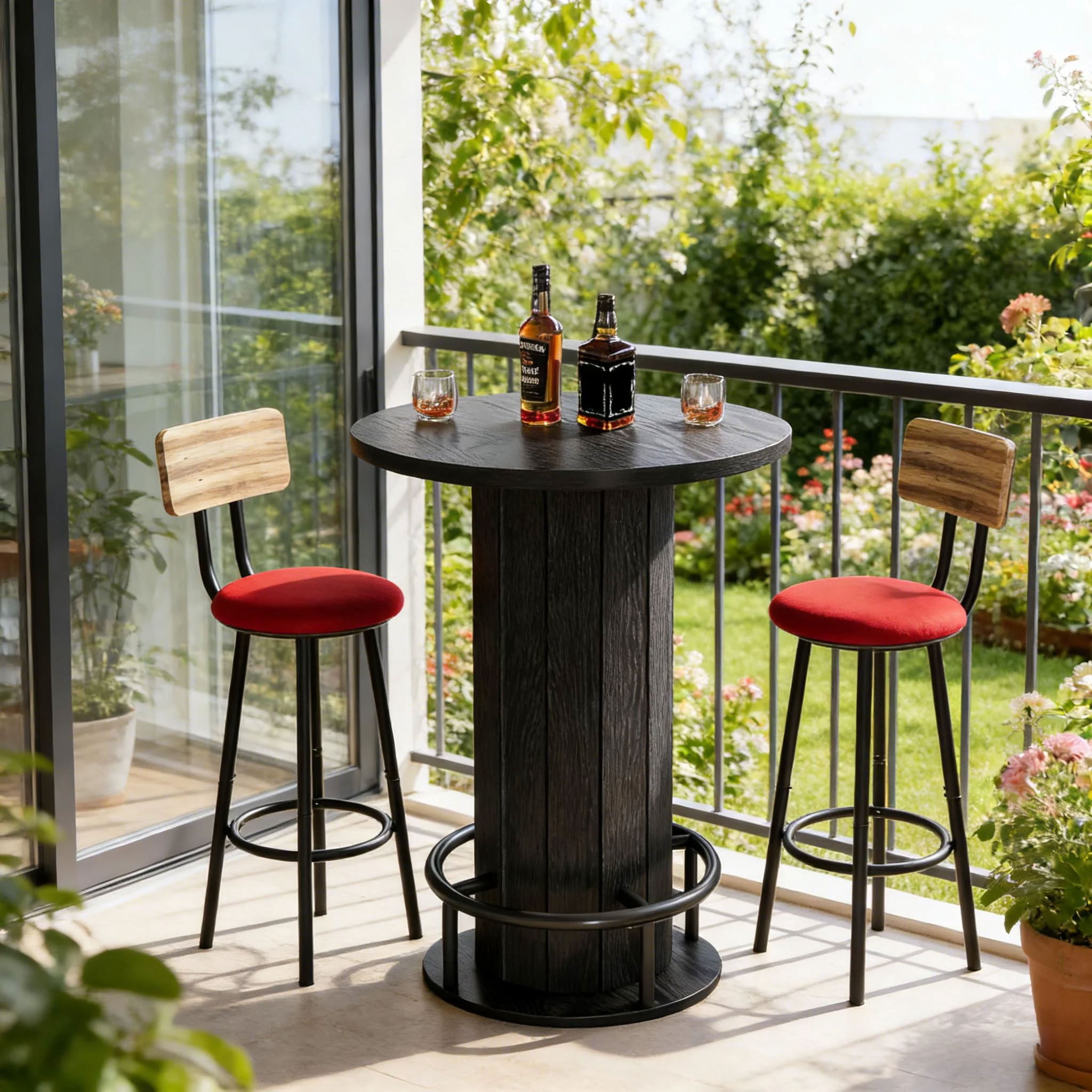 MAYEERTY Round Bar Table with Footrest, Modern Farmhouse Pub Table for Dining Room, Compact Wooden Bistro Table for Small Spaces (Only Table)