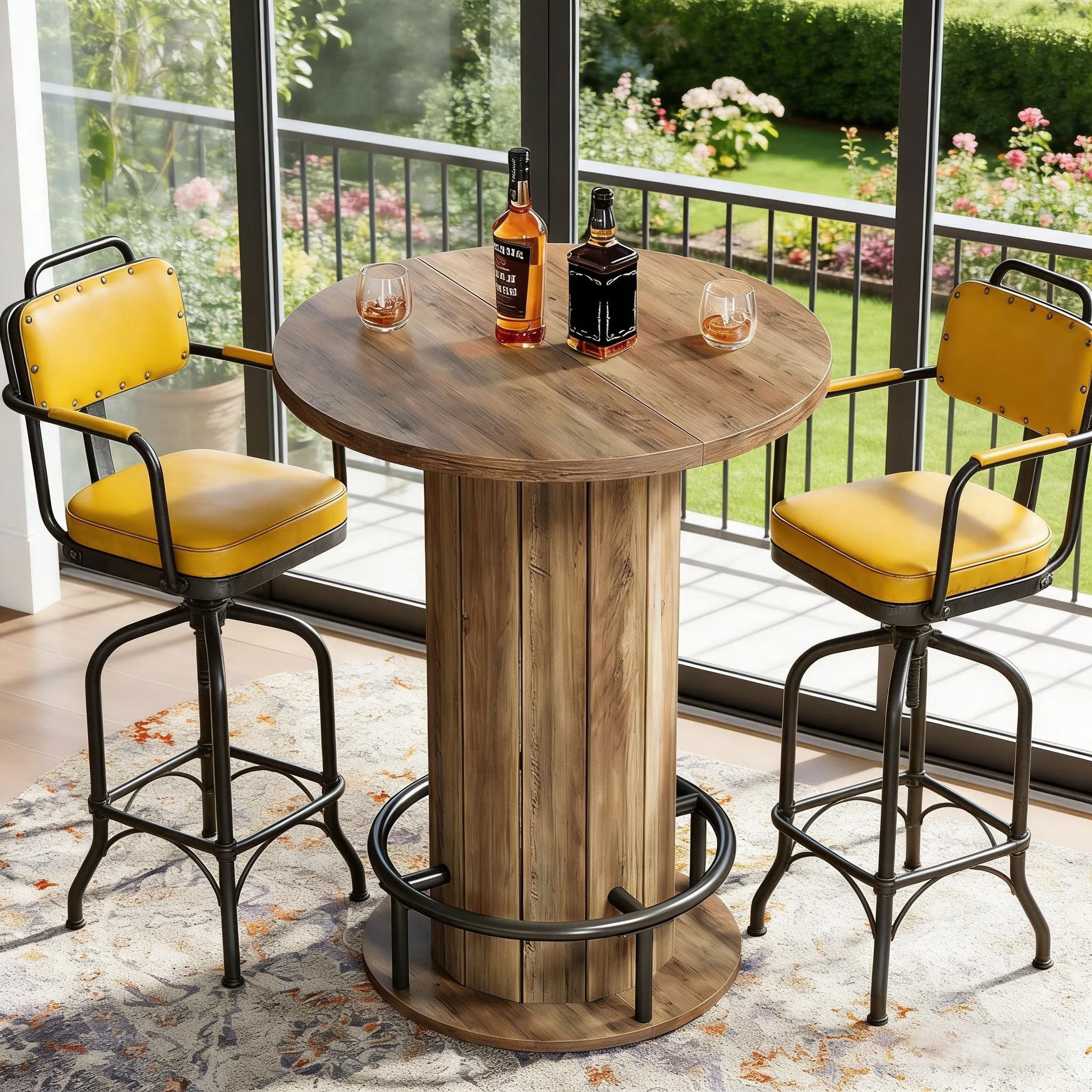 MAYEERTY Round Bar Table with Footrest, Modern Farmhouse Pub Table for Dining Room, Compact Wooden Bistro Table for Small Spaces (Only Table)