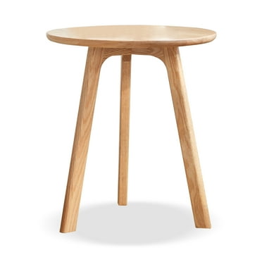MAYEERTY Round End Table – 100% Solid Oak Wood Small Side Table for Living Room & Bedroom
