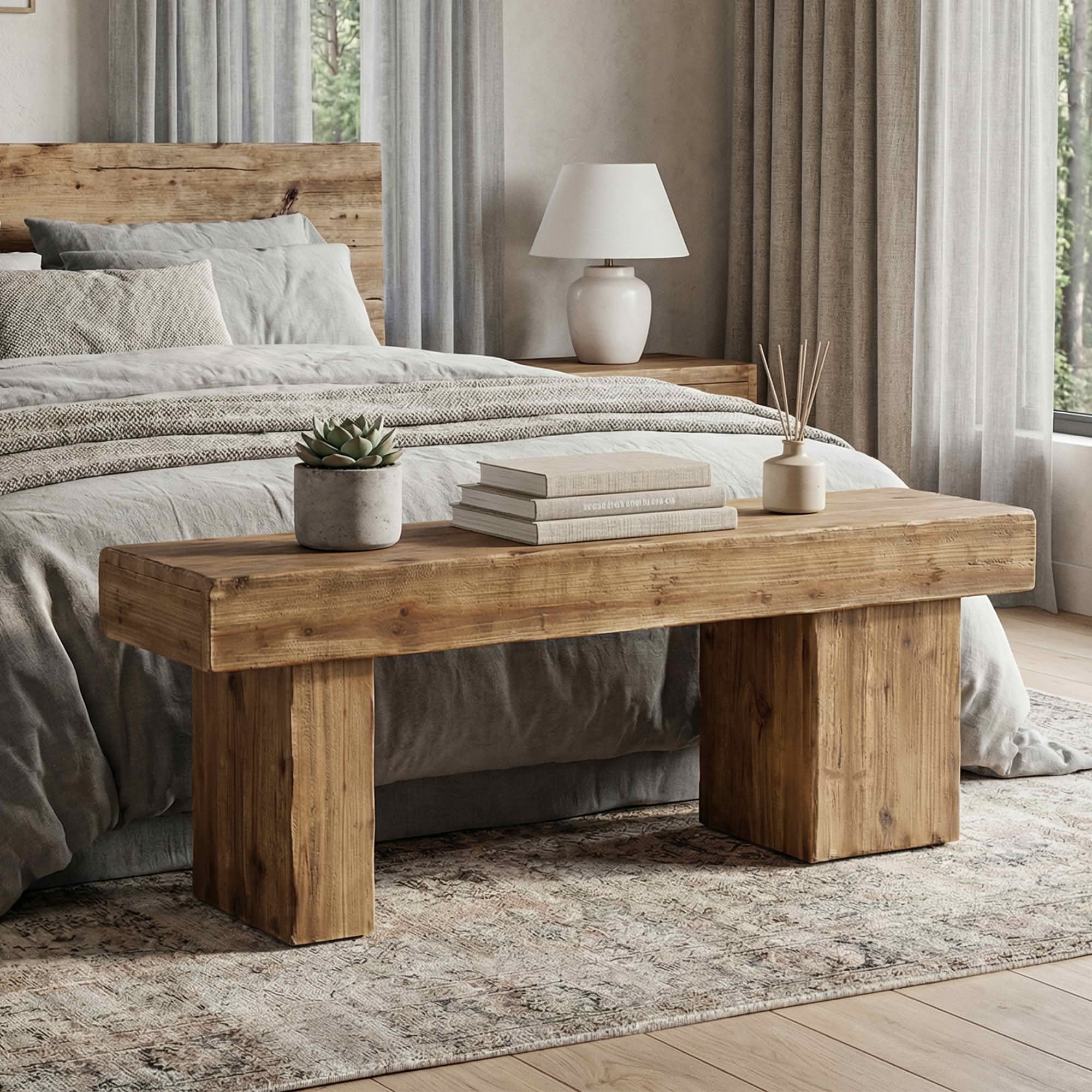 MAYEERTY Rustic 47 Inch Solid Fir Wood Entryway Bench, Heavy Duty Farmhouse Dining Shoe Bench with Artistic Legs for Bedroom Kitchen Hallway