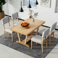 thumbnail image 1 of MAYEERTY Rustic 5-Piece Dining Table Set with 4 Upholstered Chairs, 59-inch Rectangular Dining Table with Trestle Base, Natural, 1 of 9