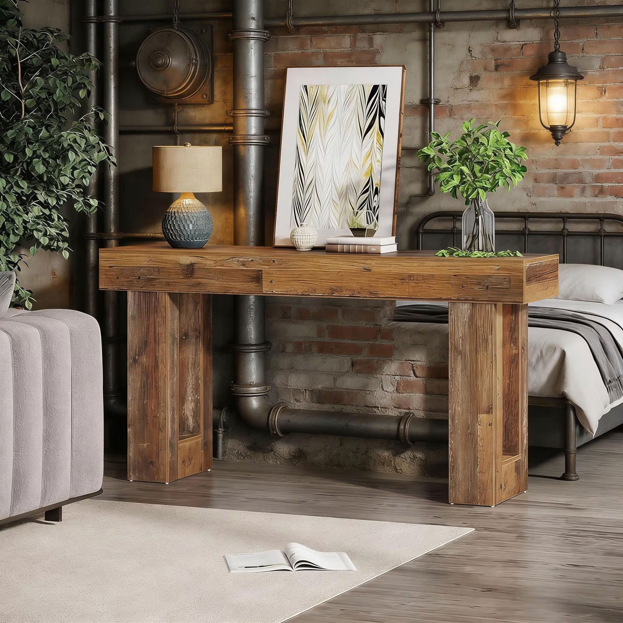 MAYEERTY Rustic Wood Console Table, 63-Inch Farmhouse Sofa Table for Entryway Hallway